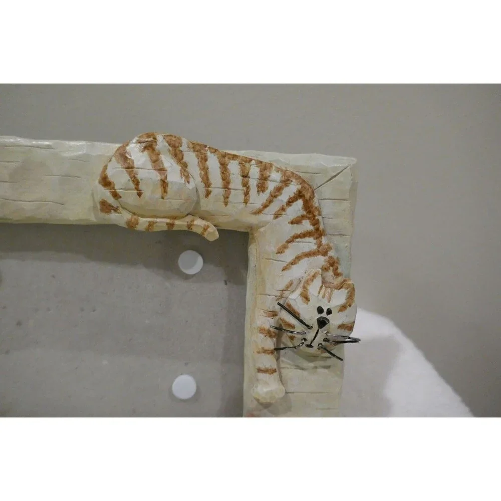 Heart & Home Kitty Cat Lover Photo Picture Frame Boho Folk Art Cute Striped Cats